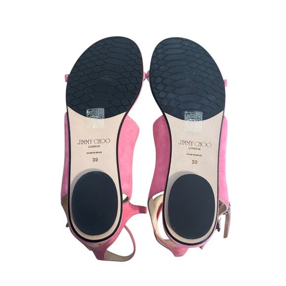 Jimmy Choo Naia Pink Suede Crystal Buckle Gladiator Flat Sandals 39 - Picture 7 of 11